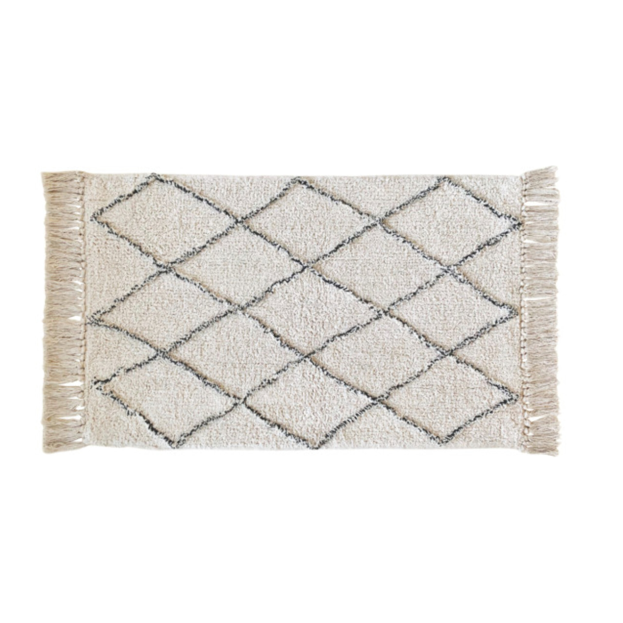 Tapis rectangulaire écru style berbère avec franges - MOMBA