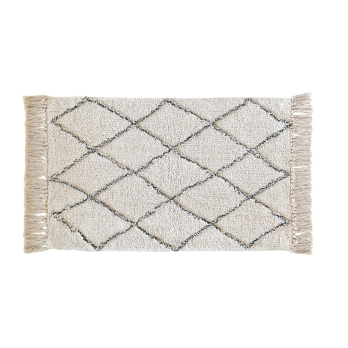 Tapis rectangulaire écru style berbère avec franges - MOMBA