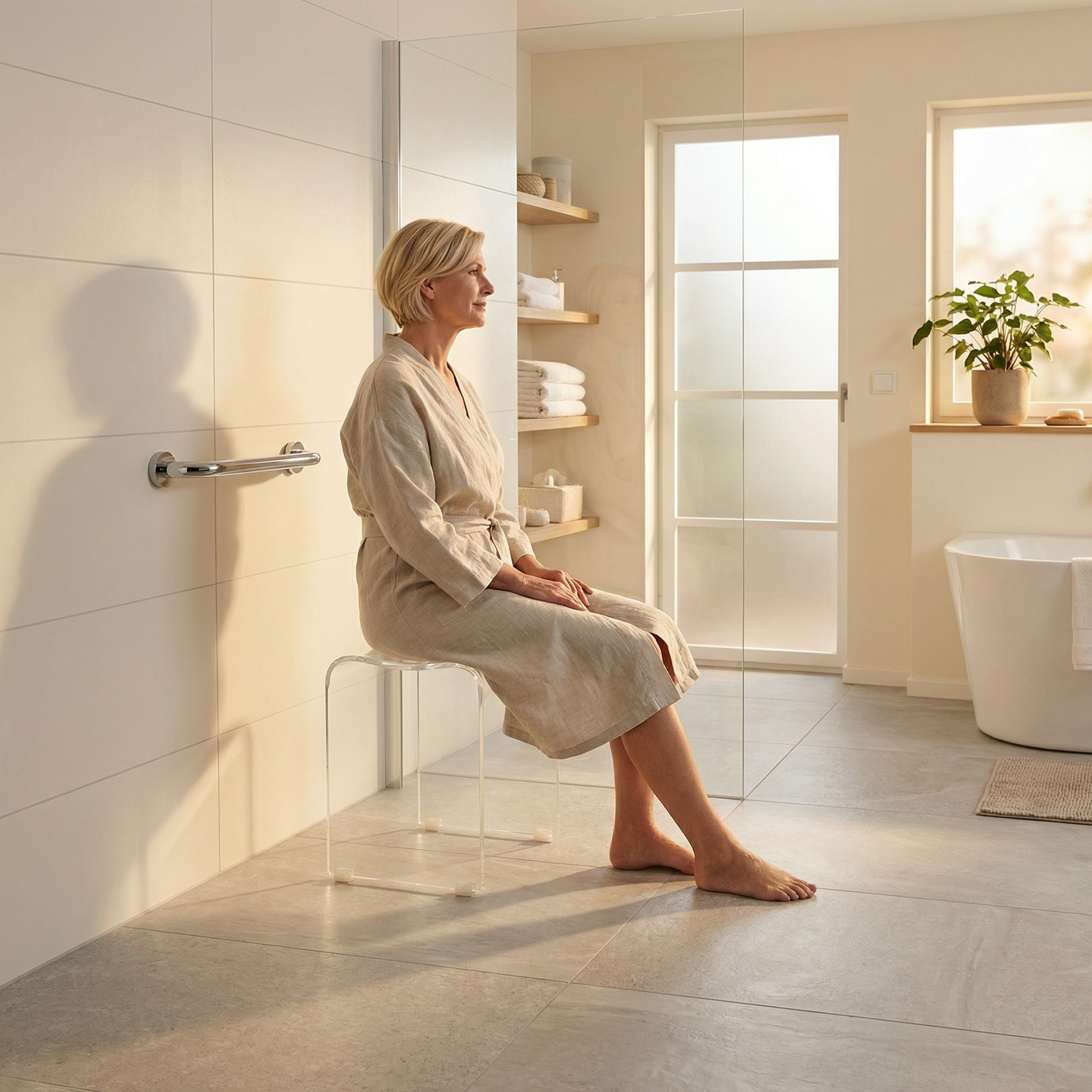 Tabouret de salle de bain PMR antidérapant – sécurité et stabilité, Transparent (SATSTOLPLASTT)