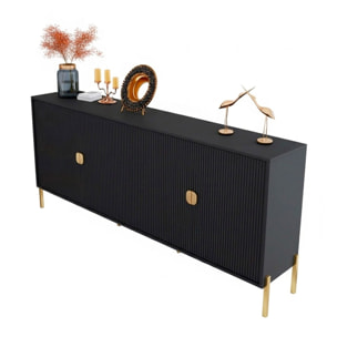 Madia Moderna Credenza In Melaminico Opaco Con 4 Ante E Piedini Alti Mobile Contenitore Design Soggiorno Salotto Sala Pranzo 203 x 49 x 87 Cm Nero
