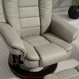 Fauteuil de relaxation inclinable pivotant avec repose-pied PU grège