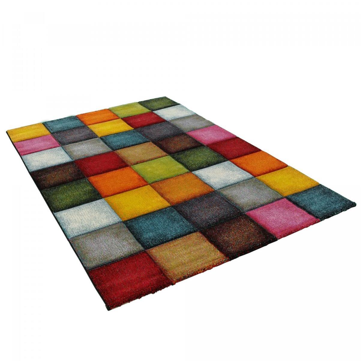 Tapis salon et chambre tissé motif damier BEFI