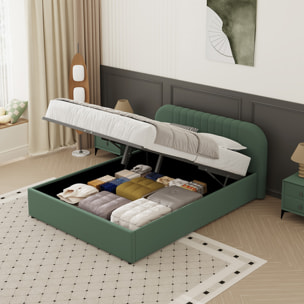 Lit avec coffre de rangement 140x190cm en velours vert MASON
