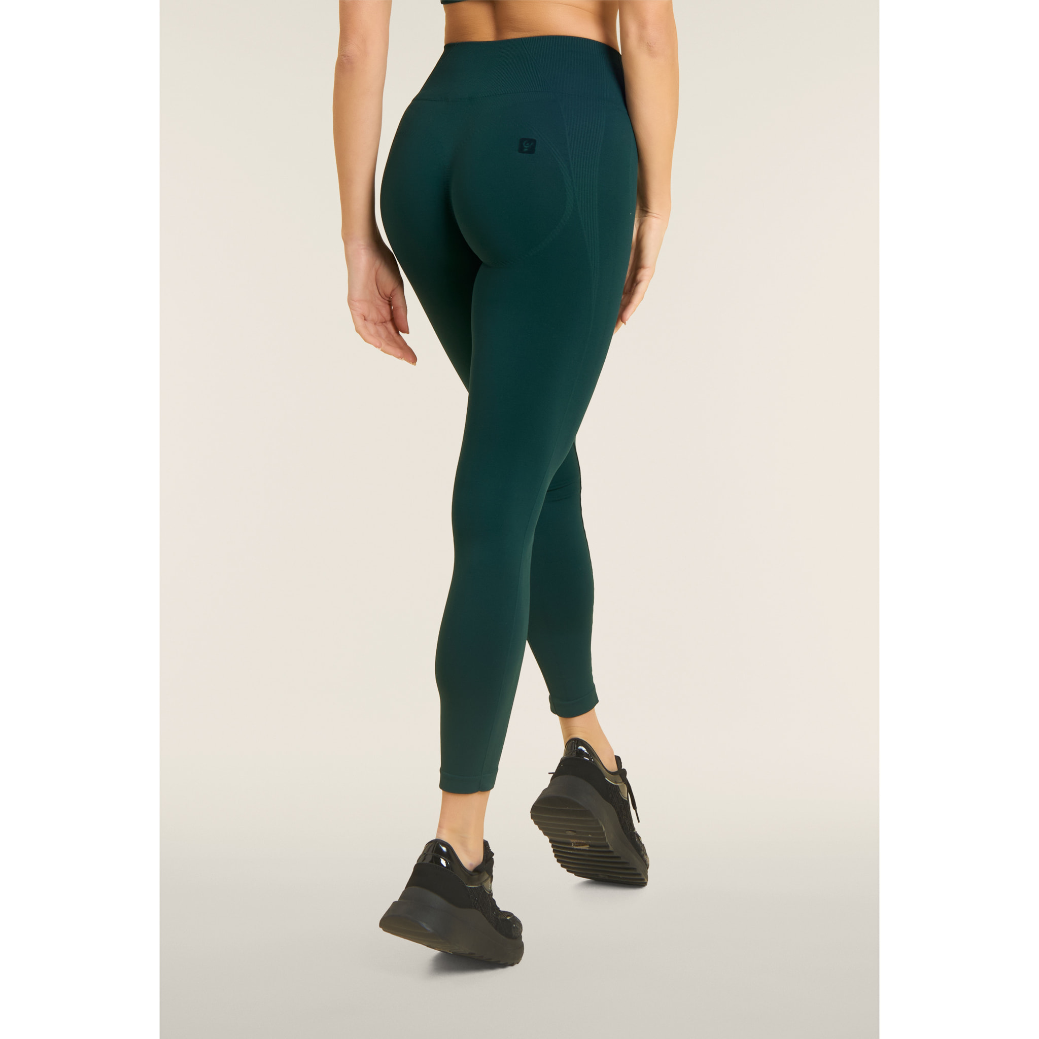 Leggings Seamless 7/8 con Vita Alta e Inserti in Costina