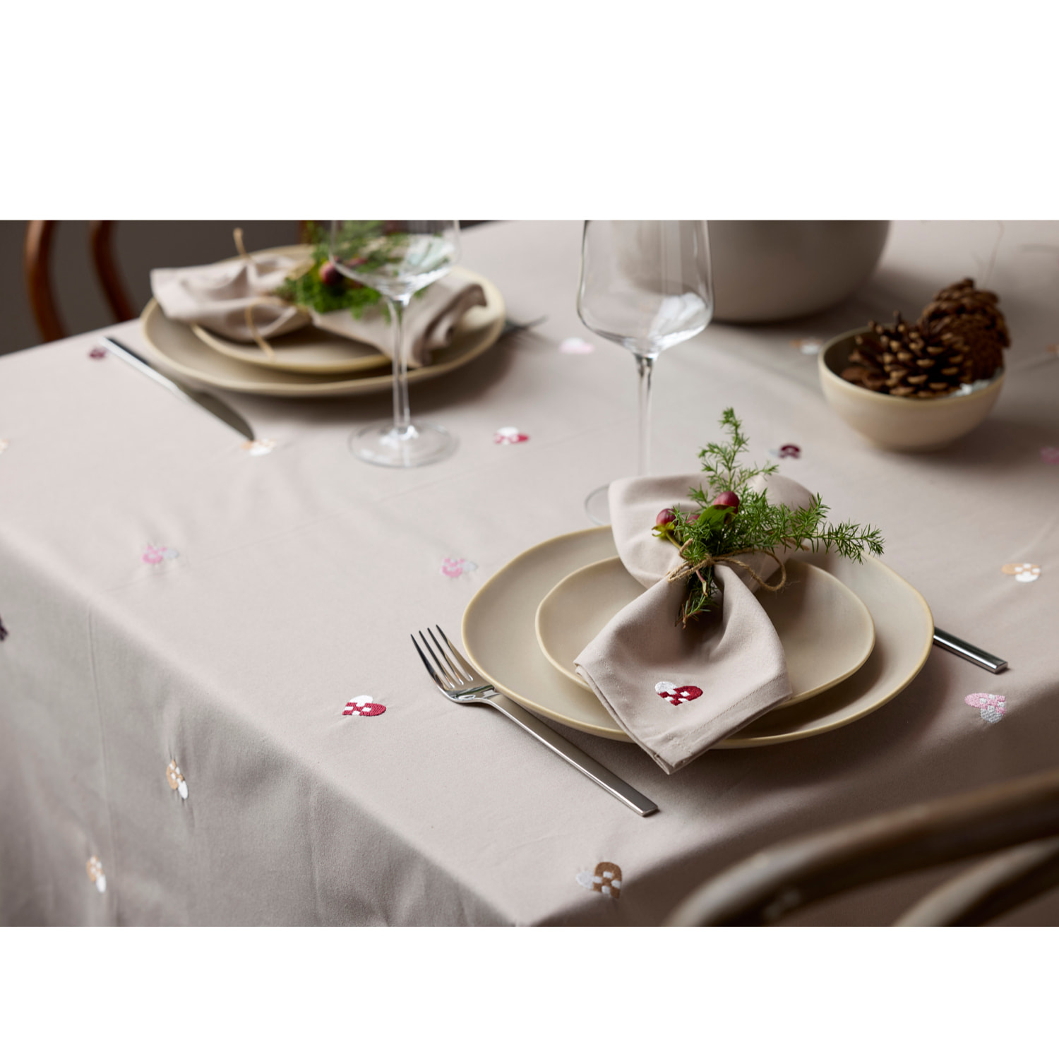 Serviettes en tissu Coeurs de Noël brodés 4 pièces