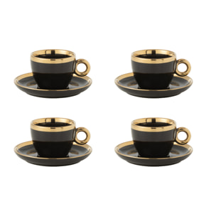 J-Line tasse + sous-tasse - céramique - noir/or - boîte de 4