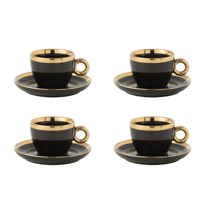 J-Line tasse + sous-tasse - céramique - noir/or - boîte de 4