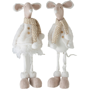 J-Line figurine Souris Debout Decorative - textile - blanc/beige - large - 2 pcs