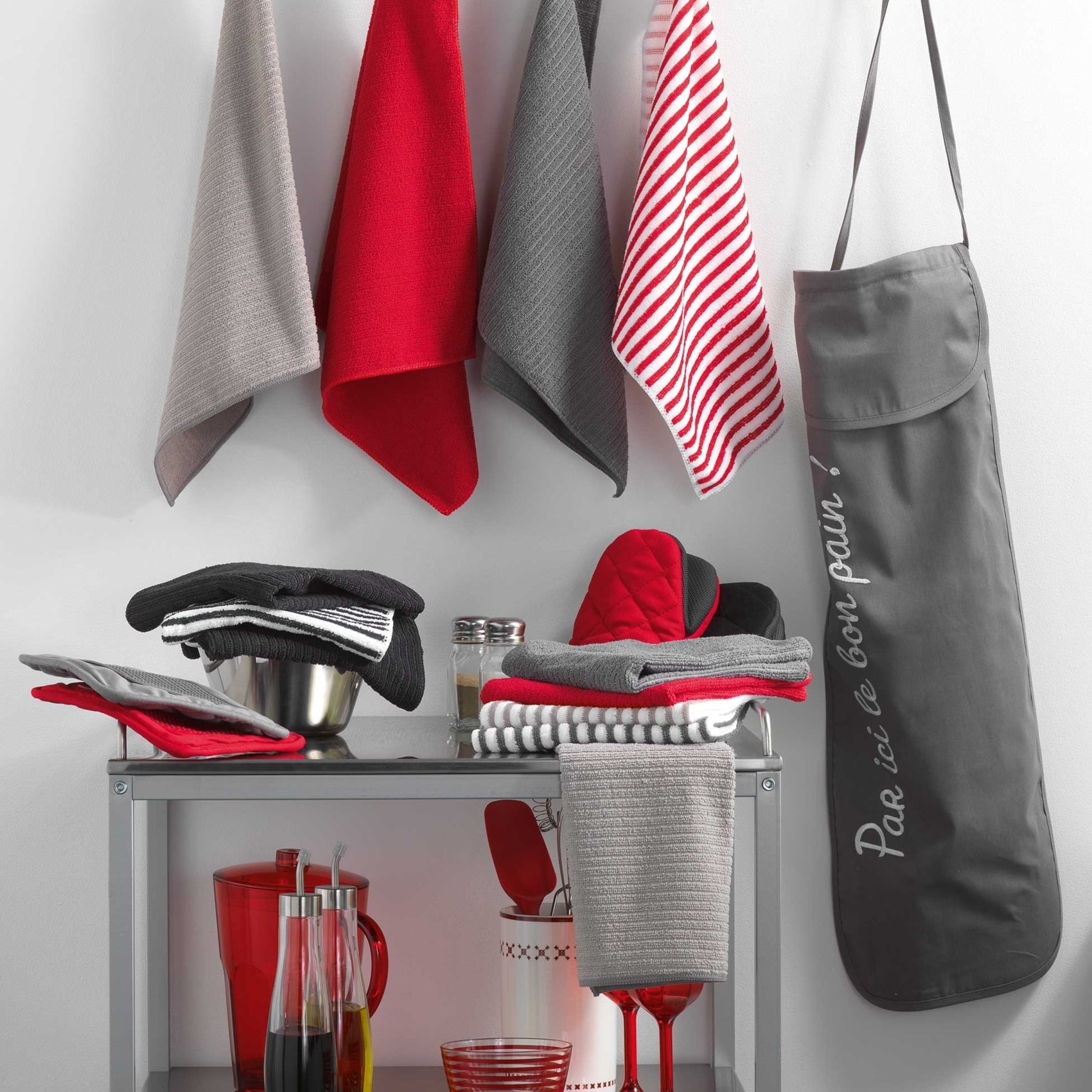 Lot de 3 torchons de cuisine en microfibre ultra-absorbants - Rouge