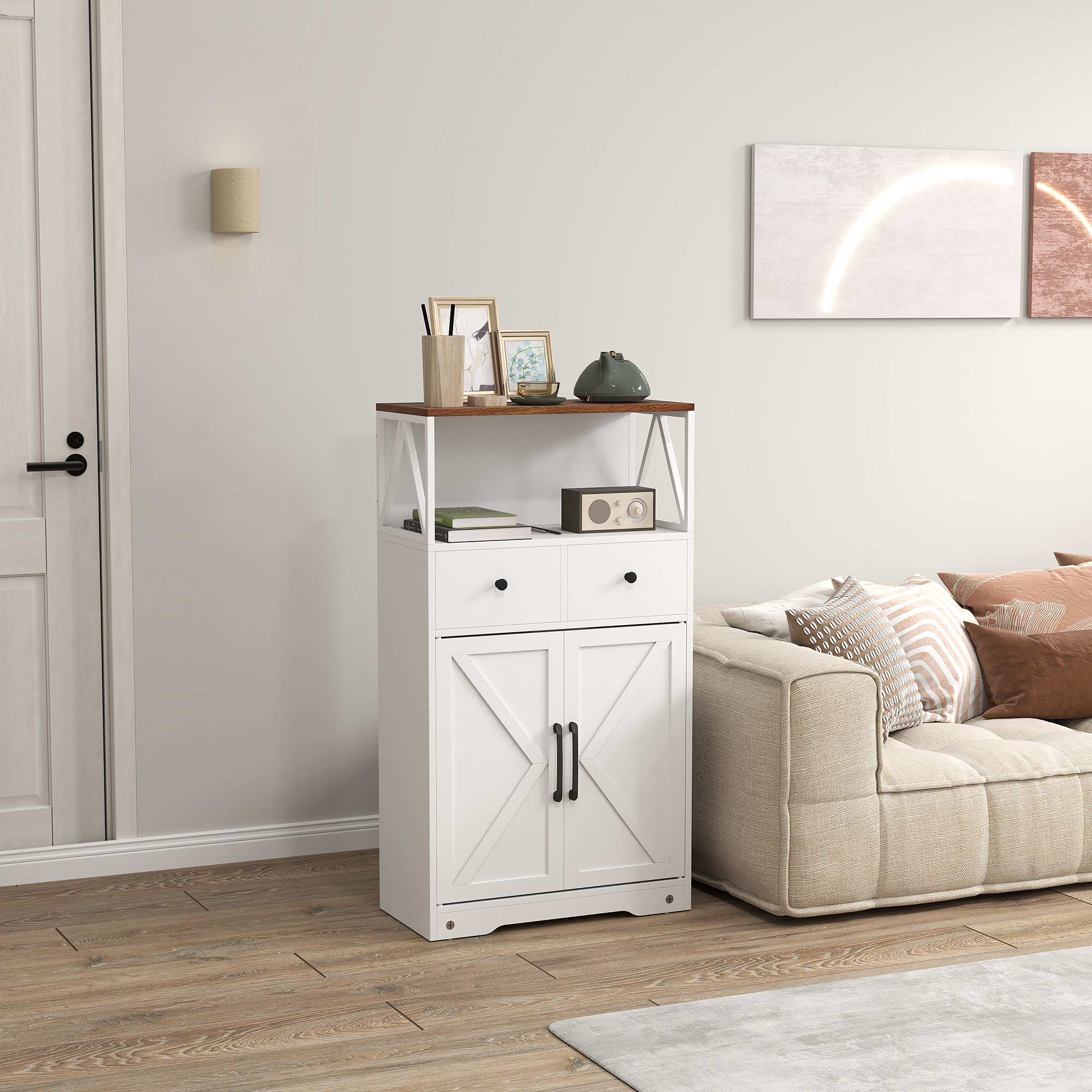 Aparador de Salón Armario Multiusos con Estantes Cajones Puertas Granero Aparador para Cocina Dormitorio 60x31x108 cm Blanco