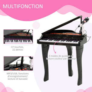 Piano à queue électronique 37 touches multifonctions avec micro haut parleur noir