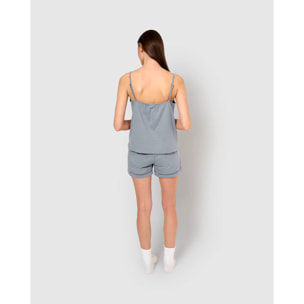 Pigiama corto cotone sfilatura spalline indaco