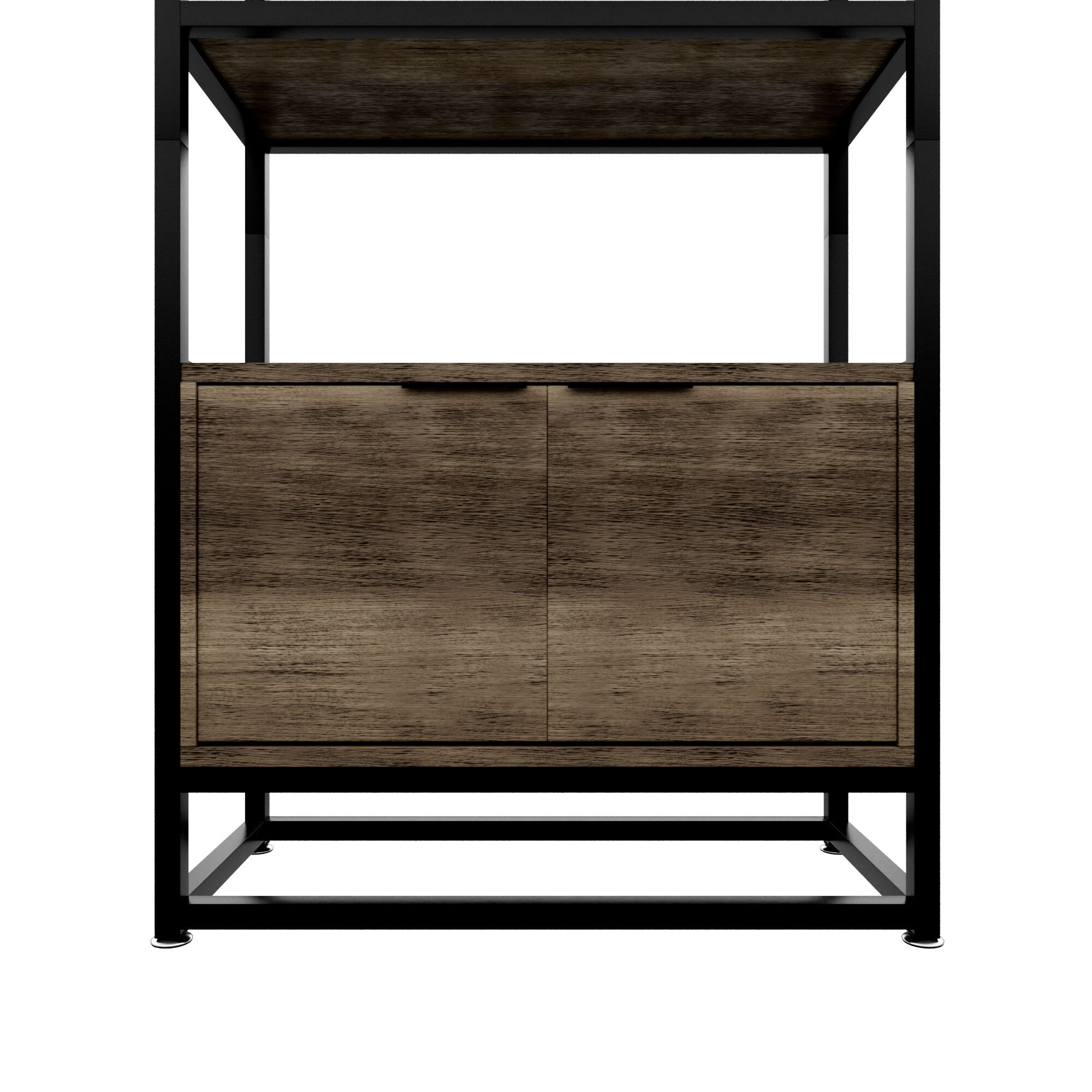 Edo - Scaffale Libreria a Muro 76x162,5x33,5 cm 3 Ripiani con Mobiletto 2 Ante in Legno Bleach Struttura in Metallo Nero