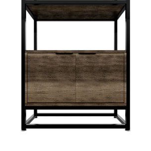 Edo - Scaffale Libreria a Muro 76x162,5x33,5 cm 3 Ripiani con Mobiletto 2 Ante in Legno Bleach Struttura in Metallo Nero