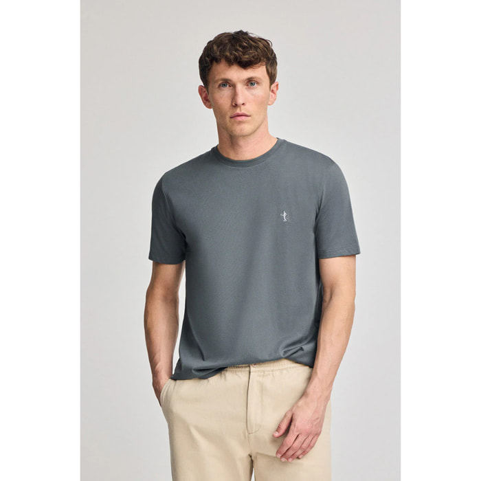 Camiseta gris piedra básica de cuello redondo y bordado Rigby Best