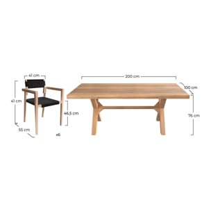Ensemble table et 6 chaises de jardin en bois de teck - Suri