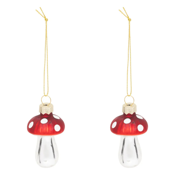 Lot de 2 sujets champignon H.6cm verre rouge