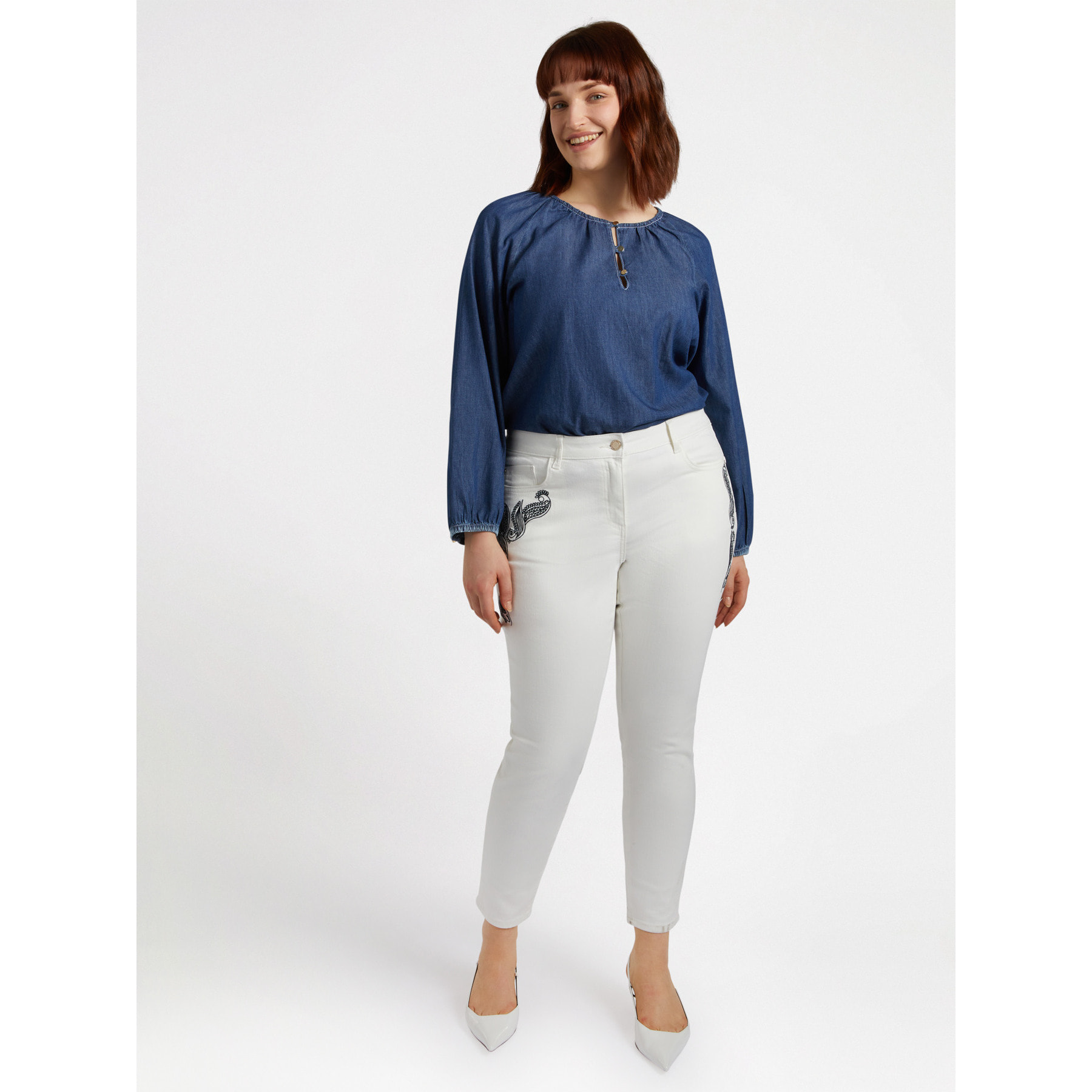 Fiorella Rubino - Pantalón pitillo bordado - Blanco