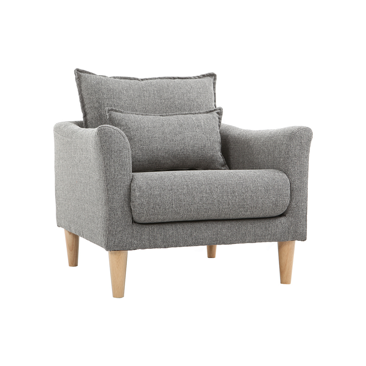 Fauteuil scandinave en tissu gris et bois clair KATE