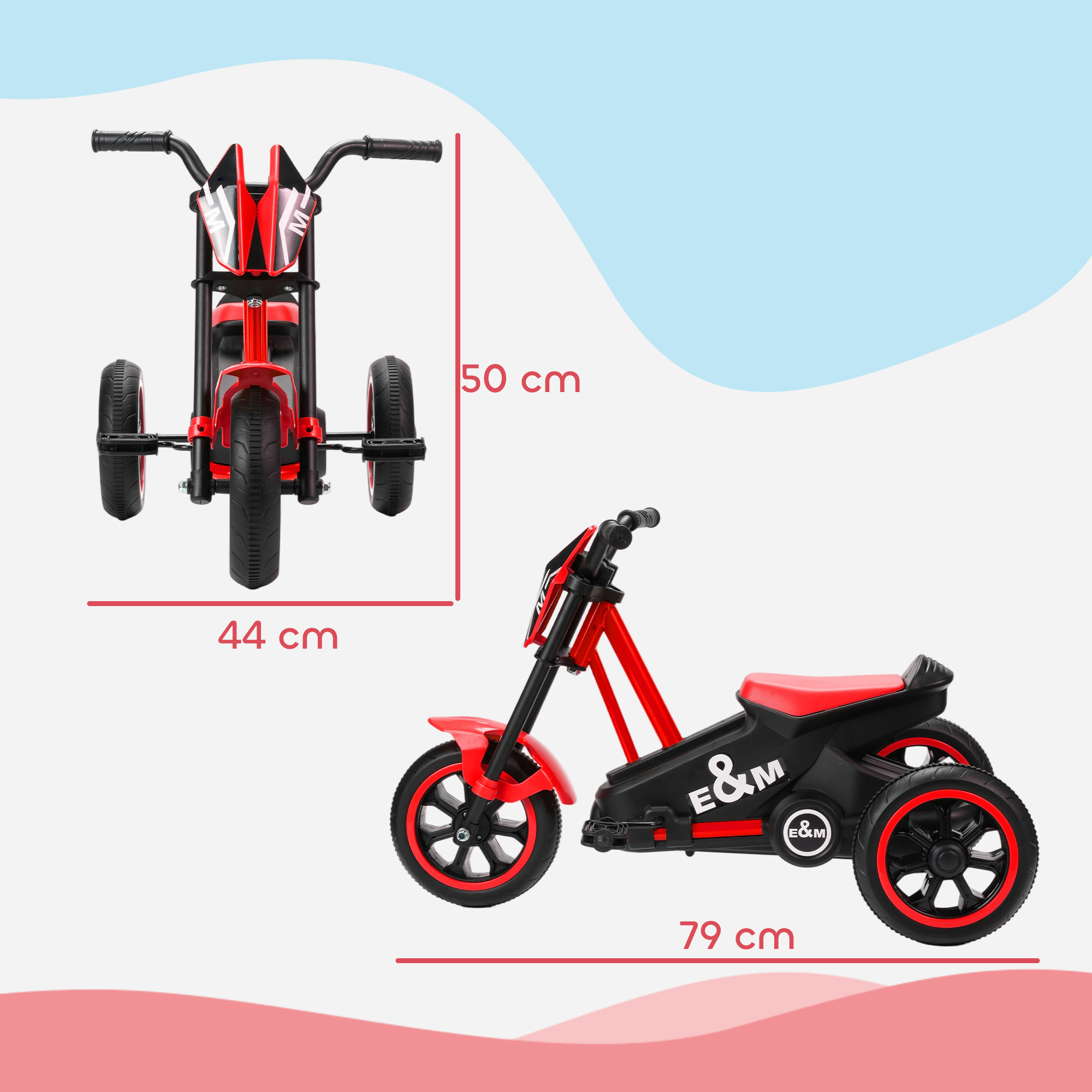 Tricycle enfant moto roues dia. 21,5 cm rouge noir