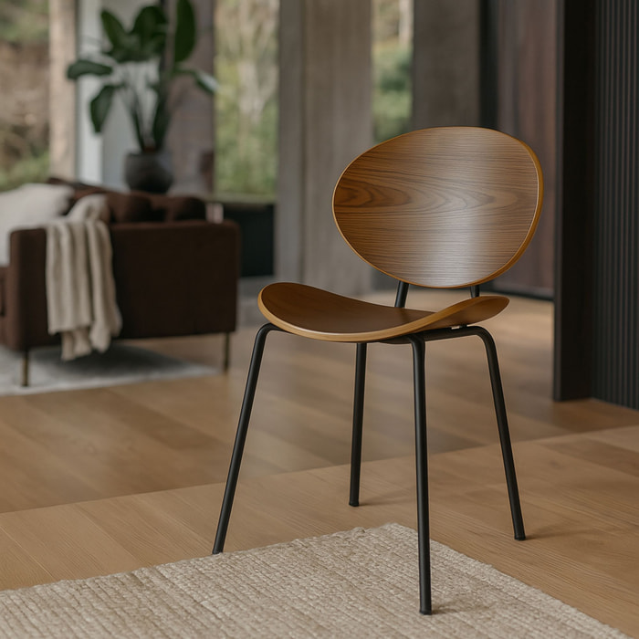 Lot de 2 chaises en bois foncé et pieds en métal noir GASPARD