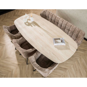 Ruben - table à manger - plateau en céramique 3D effet travertin - pieds en acier - 6 à 8 personnes - Beige / Noir