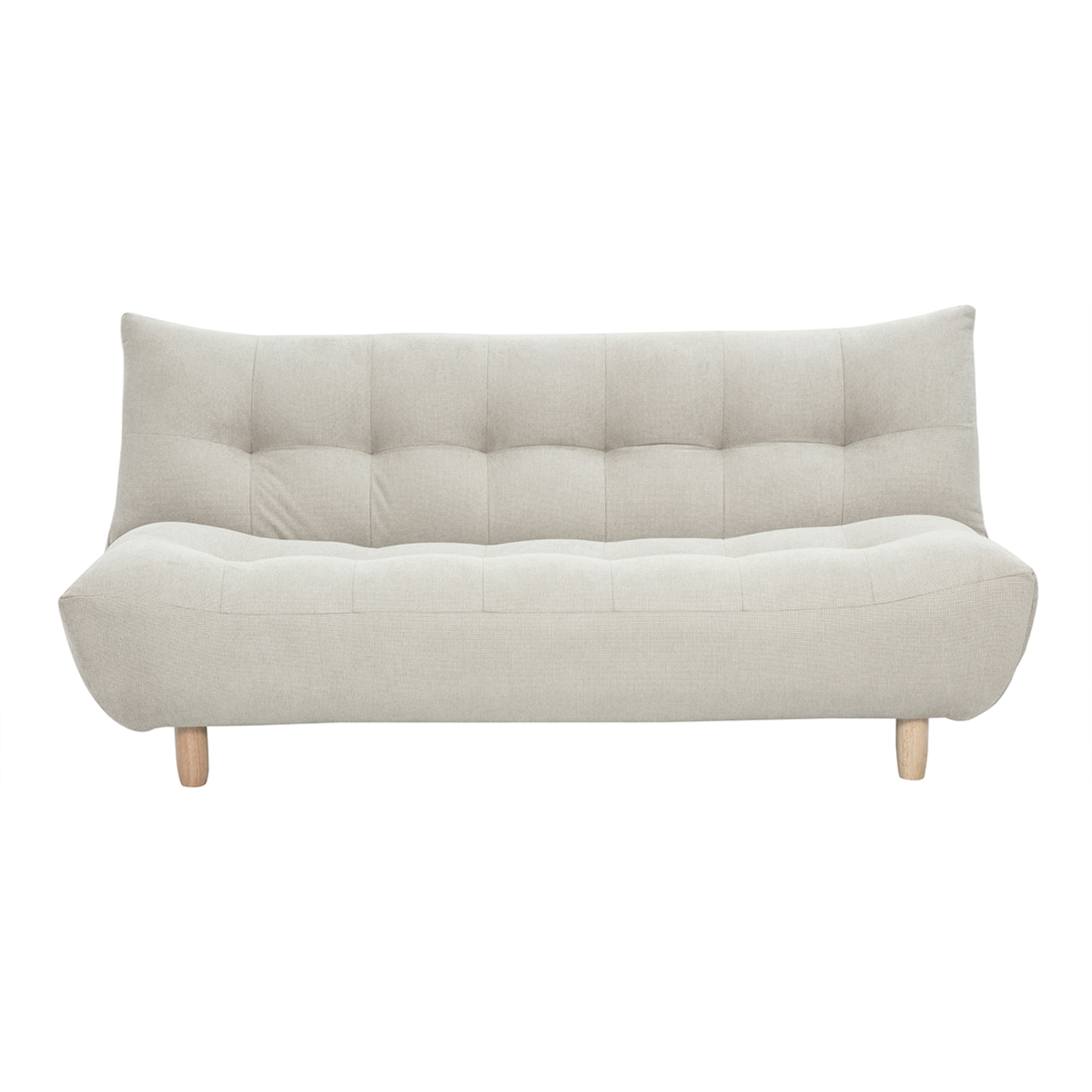Canapé convertible scandinave 3 places en tissu beige et bois clair YUMI
