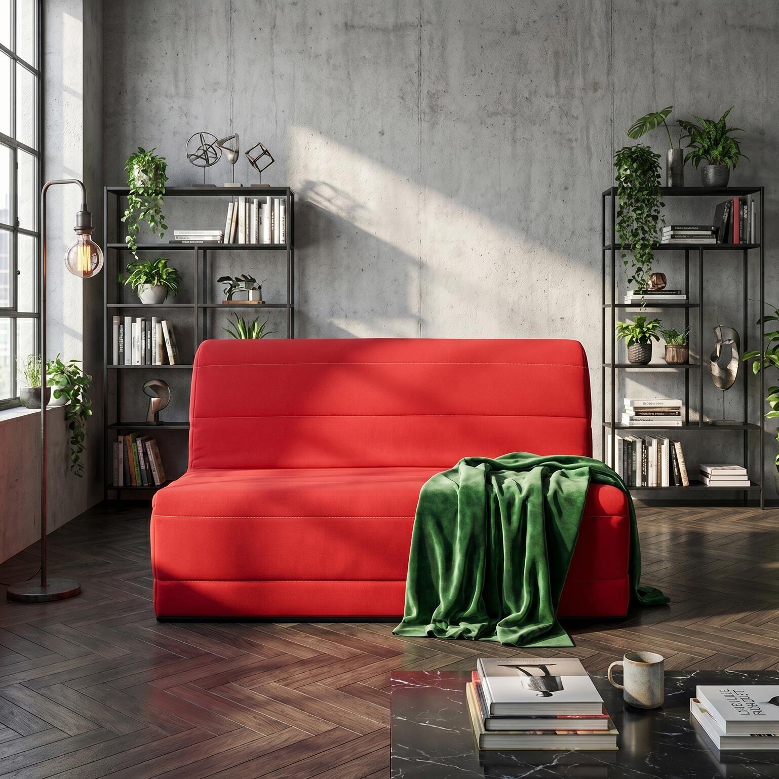 Banquette convertible Melissa, matelas Simmons, 140 x 190 cm, rouge