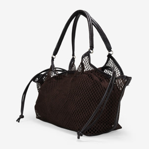 Bolso de hombro marrón de malla