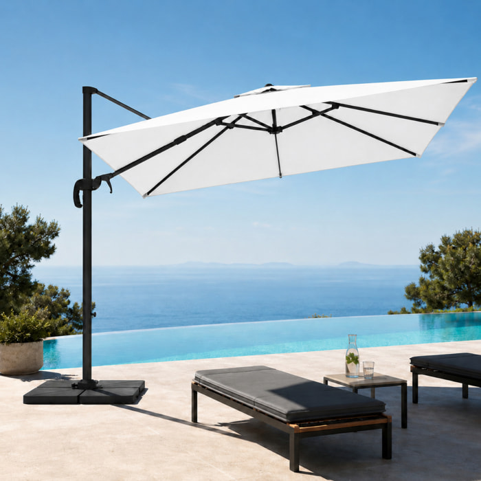 Ombrellone 3x3 M Giardino Braccio Retrattile Esterni Piscina Gazebo Terrazze Bar Hotel Acciaio Inox Rotabile 360° Telo 180g Impermeabile Anti UV Panna