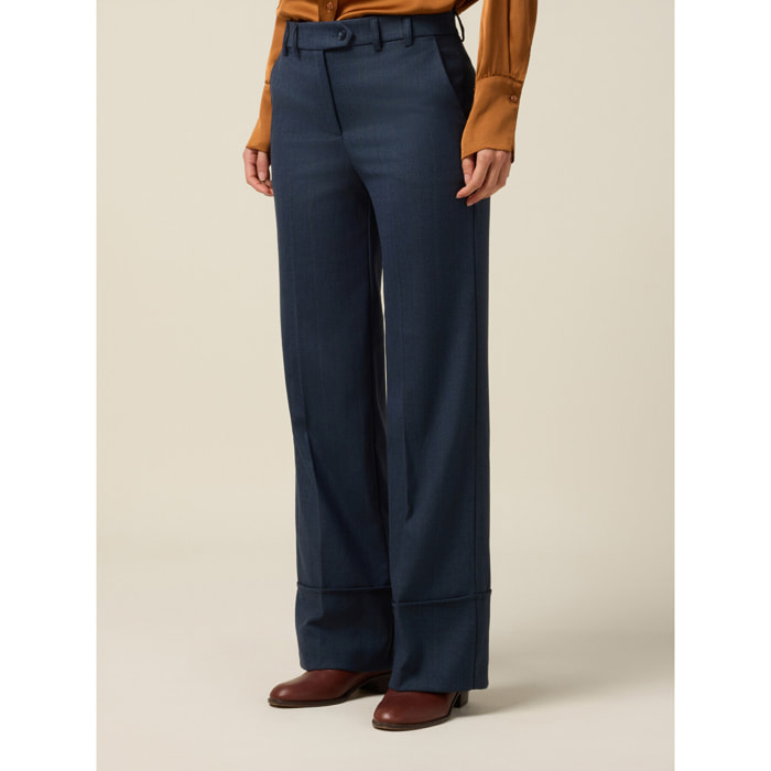 Oltre - Pantalones wide leg flare con dobladillo - Azul