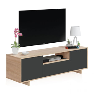 Mueble TV con almacenaje oculto en roble canadian y antracita 150x41 cm Lino Roble Canadian - Antracita