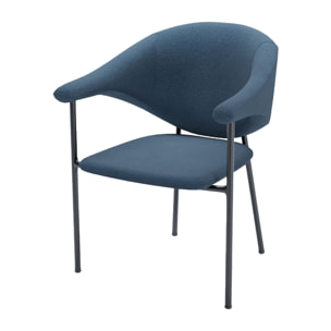 Lot de 2 chaises avec accoudoir design en velours bleu