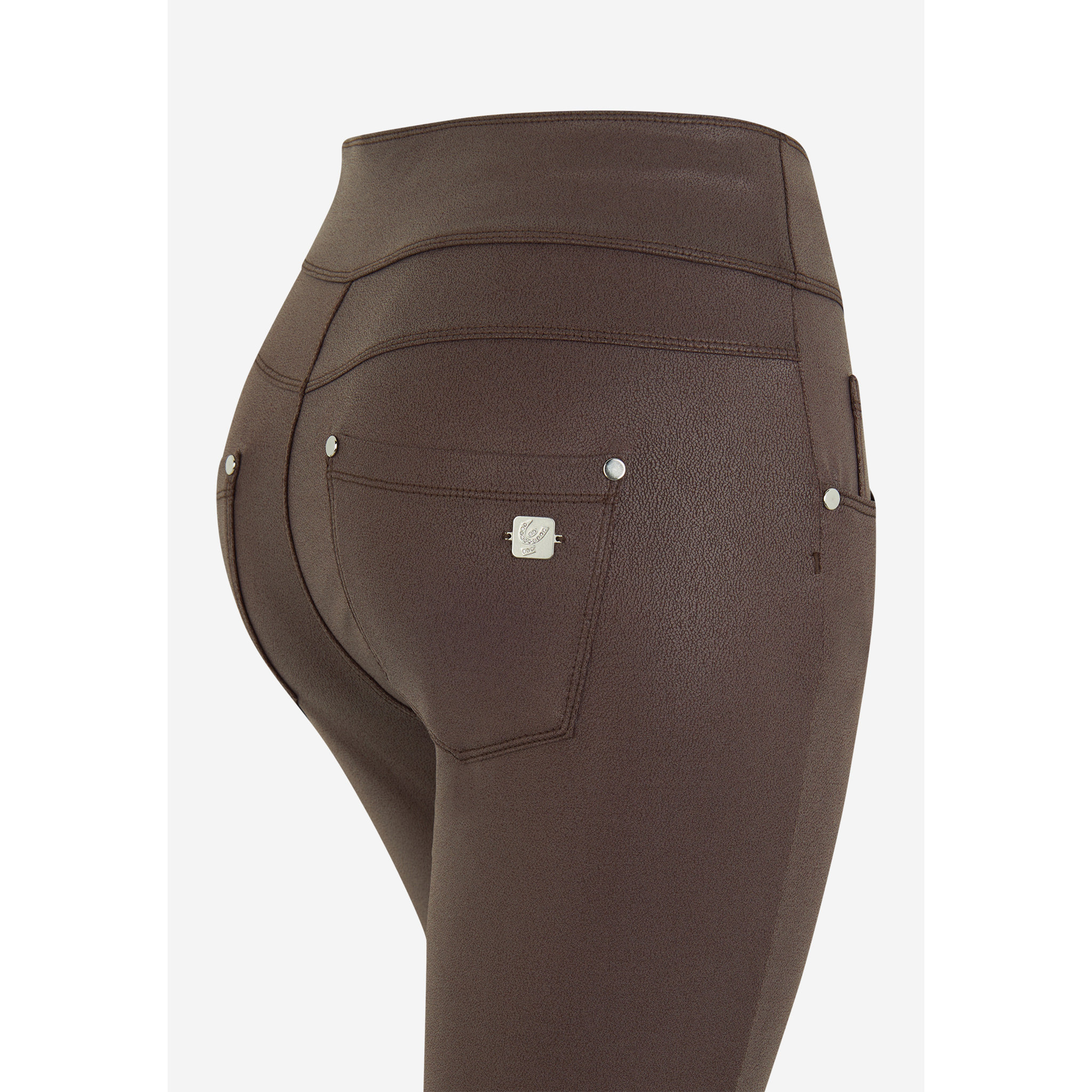 Pantalone skinny vita media senza bottoni in similpelle