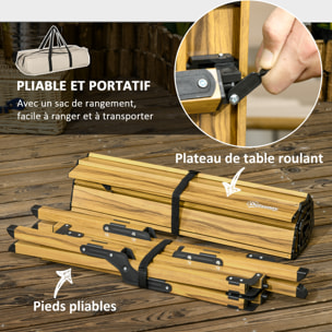 Table de camping pique-nique jardin pliable en aluminium avec sac de transport - dim. 116L x 60l x 45H cm - aspect bois