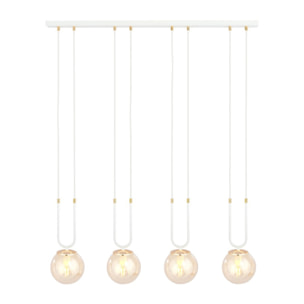 Lampada a sospensione GLAM in acciaio bianco e vetro ambra