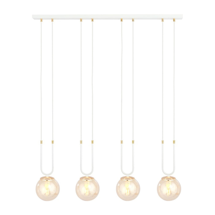 Lampada a sospensione GLAM in acciaio bianco e vetro ambra