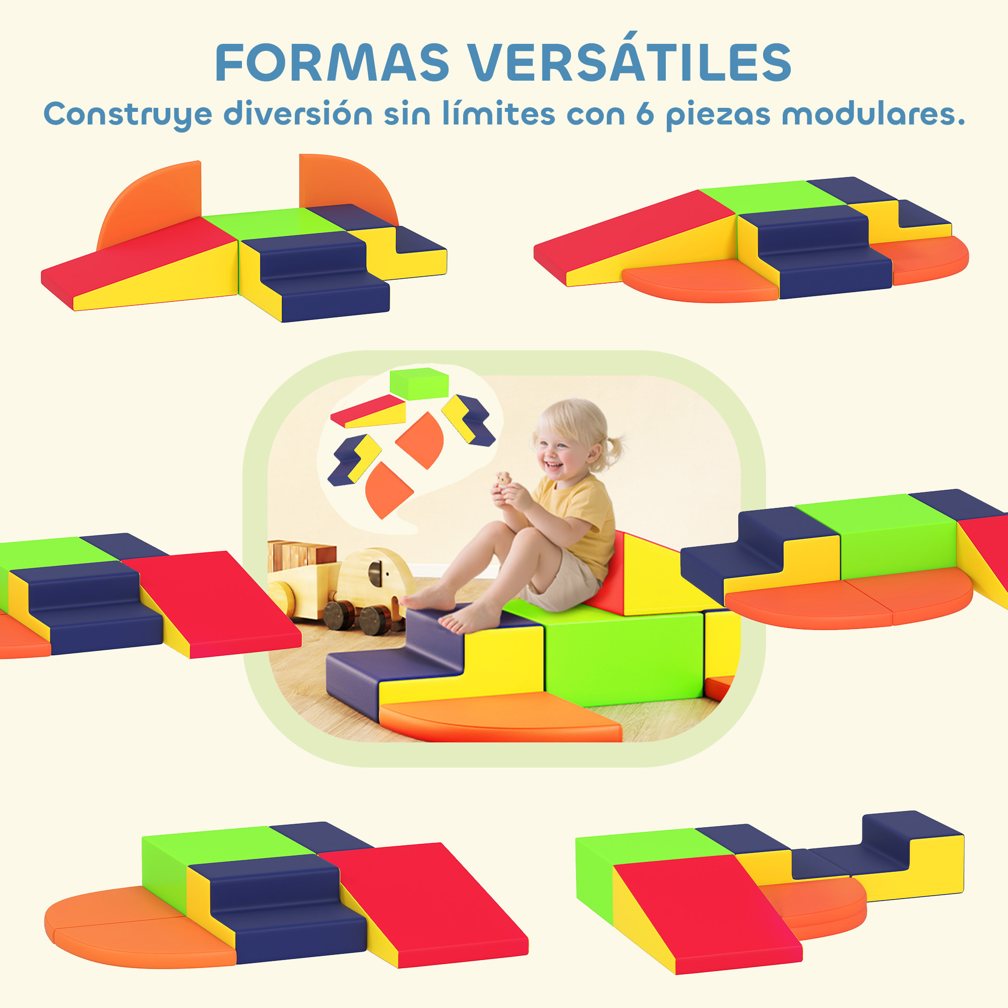 Juego de 6 Bloques de Espuma para Niños, Bloques de Psicomotricidad Infantil con Base Antideslizante, para Niños 0,5 a 6 Años, Set de Escalada para Interior, para Escalar y Gatear, Multicolor