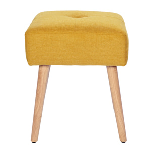 Tabouret bas en tissu effet velours texturé jaune moutarde et bois clair massif H46 cm GUESTA
