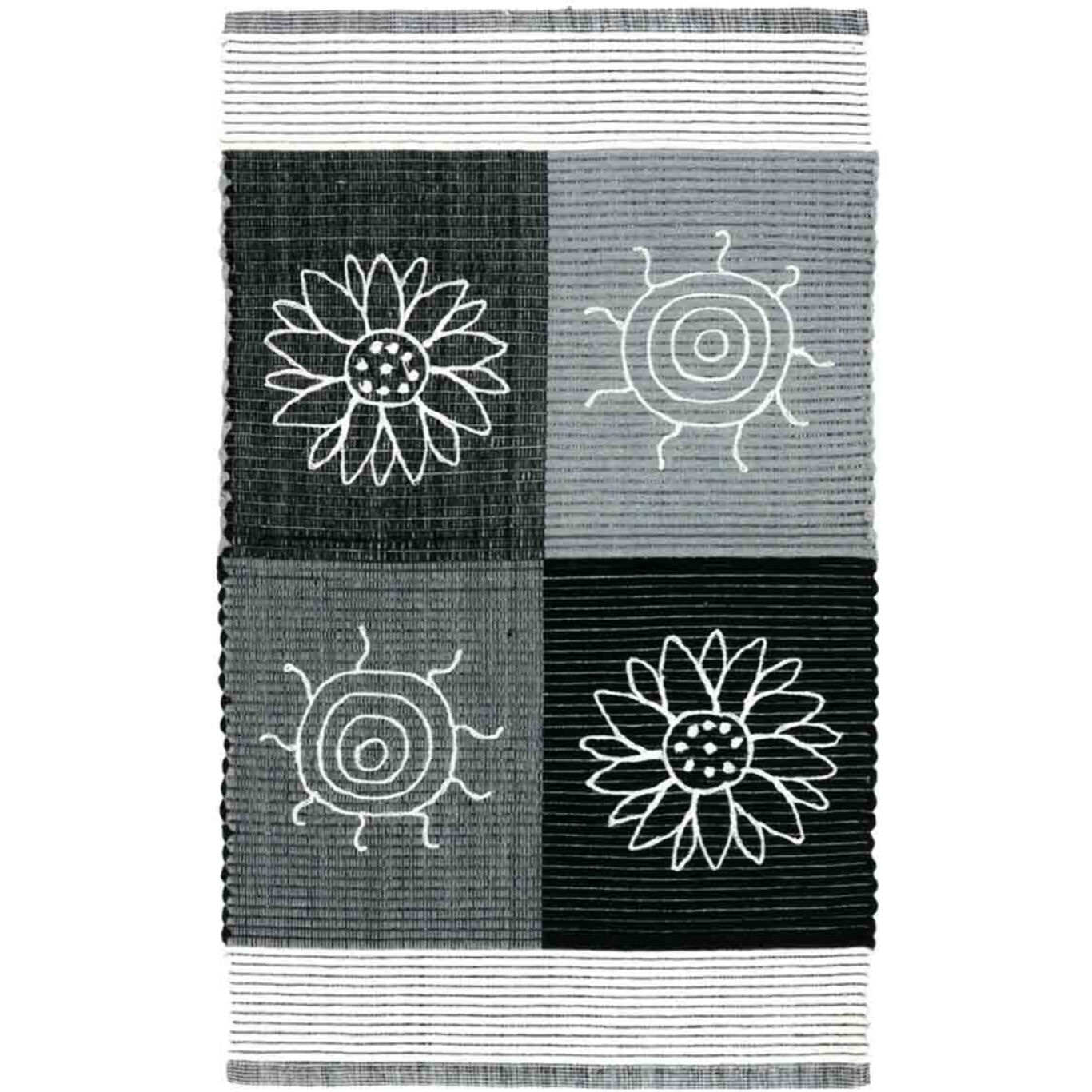 Tappeto SUMMER GRIGIO disegno sole e fiori 100% cotone annodati a mano, passatoia stuoia cucina multiuso lavabile