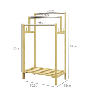 Toallero de Pie de Bambú, Toallero Escalera de Baño con 3 Barras de Acero Inoxidable, Estante Abierto, 4 Ganchos, Estilo Moderno, 50,5x31x90 cm, Natural