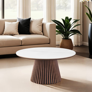 Table basse ronde plateau en céramique bicolore piètement cannelé - ADA