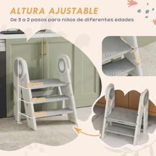 Taburete para Niños Plegable Torre de Aprendizaje Ajustable Escalera para Niños de 18-60 Meses Antideslizante para Baño Cocina Librería Dormitorio Gris y Blanco