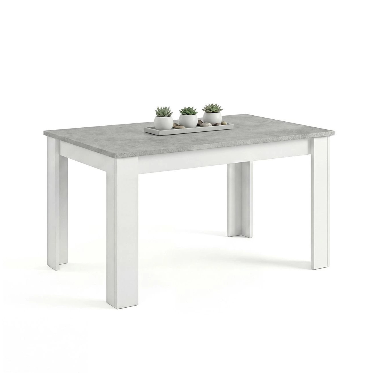 Mesa de comedor extensible en blanco artik y gris cemento 140-190x90 cm Sira Blanco Artik (Blanco Mate) - Gris Cemento