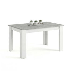 Mesa de comedor extensible en blanco artik y gris cemento 140-190x90 cm Sira Blanco Artik (Blanco Mate) - Gris Cemento