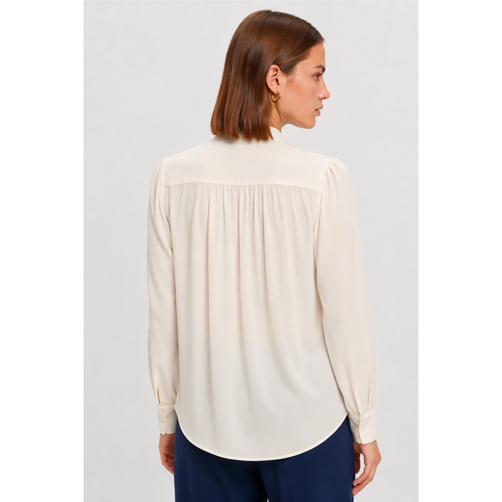 Kocca - Blusa da donna con fiocco al collo e polsini abbottonati Donna