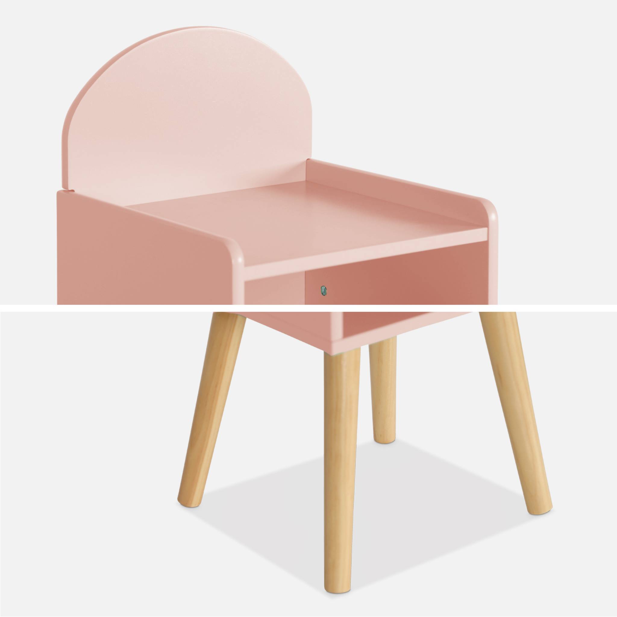 Table de chevet chambre enfant. rose. pieds en pin