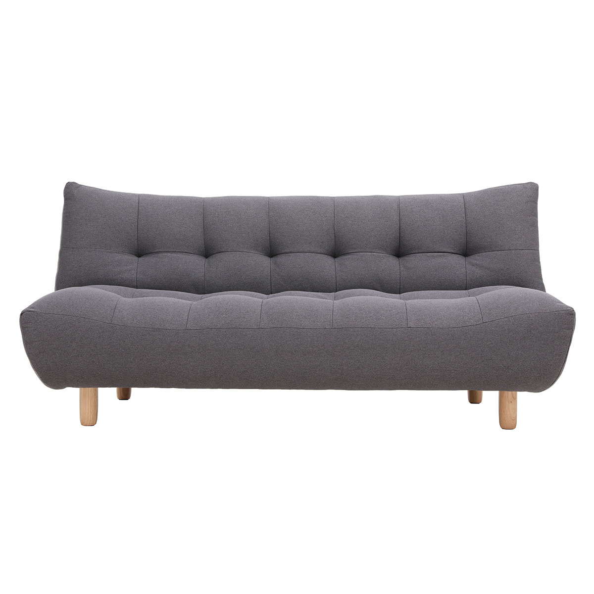 Canapé convertible scandinave 3 places en tissu gris foncé et bois clair YUMI