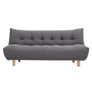 Canapé convertible scandinave 3 places en tissu gris foncé et bois clair YUMI