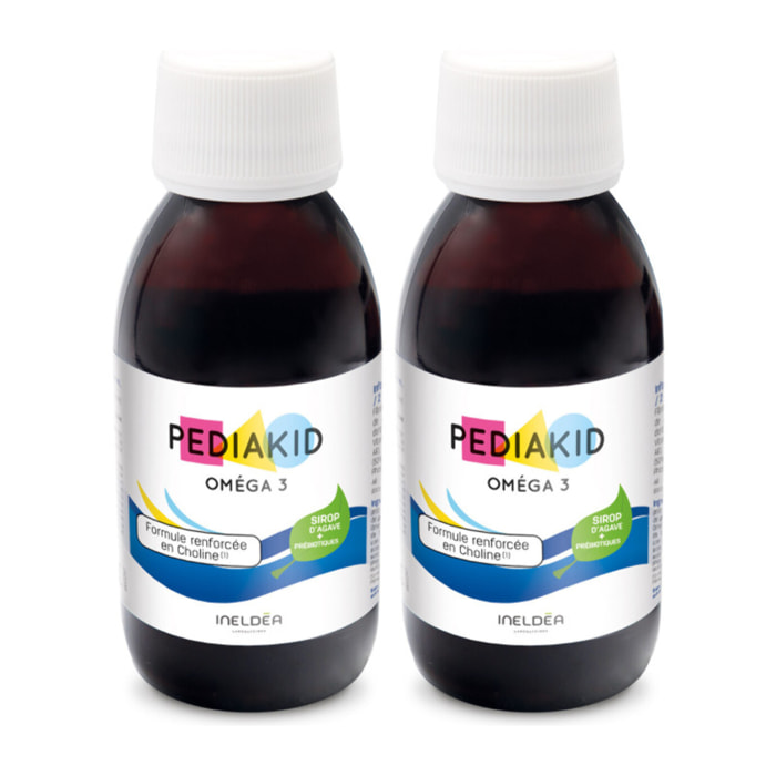 PEDIAKID - Oméga 3 - Complément Alimentaire Naturel - Formule Exclusive au Sirop d'Agave - Riche en DHA - Favorise le Bon Fonctionnement du Cerveau - Goût Citron-Cola - Lot de 2 Flacons 125 ml